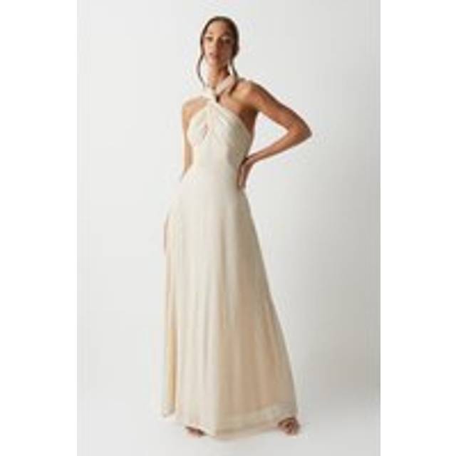Cross Neck Sequin Bridesmaid Maxi Dress - Ivory - 14