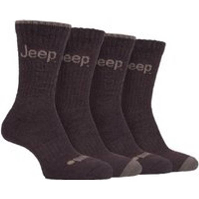 (6-11, Brown / Earth) JEEP - 4 Pairs Mens Anti Blister Thick Cushioned Luxury Boot Socks