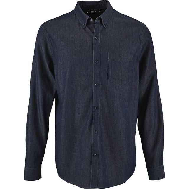 (XL, Denim Brut) SOLS Mens Barry Long Sleeve Denim Shirt