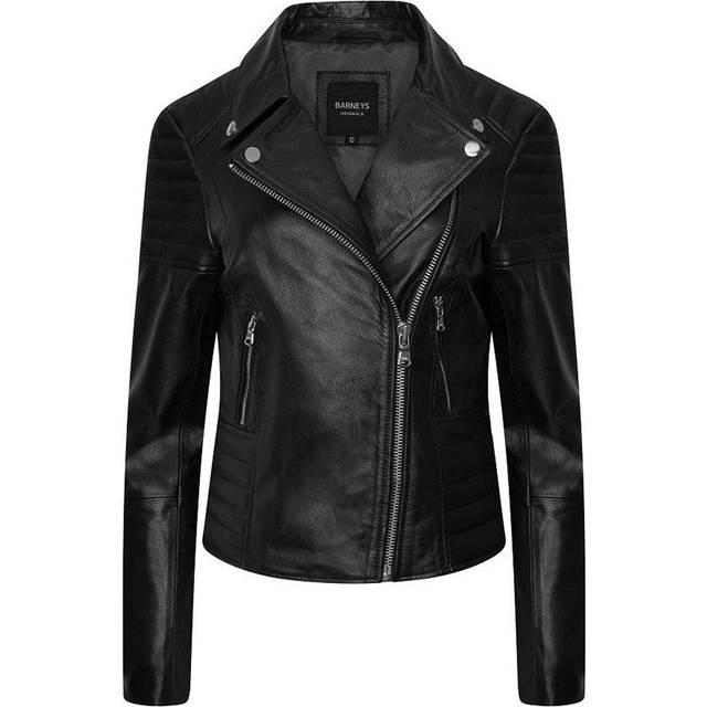 Ribbed Asymmetric Biker Jacket - Black - 20