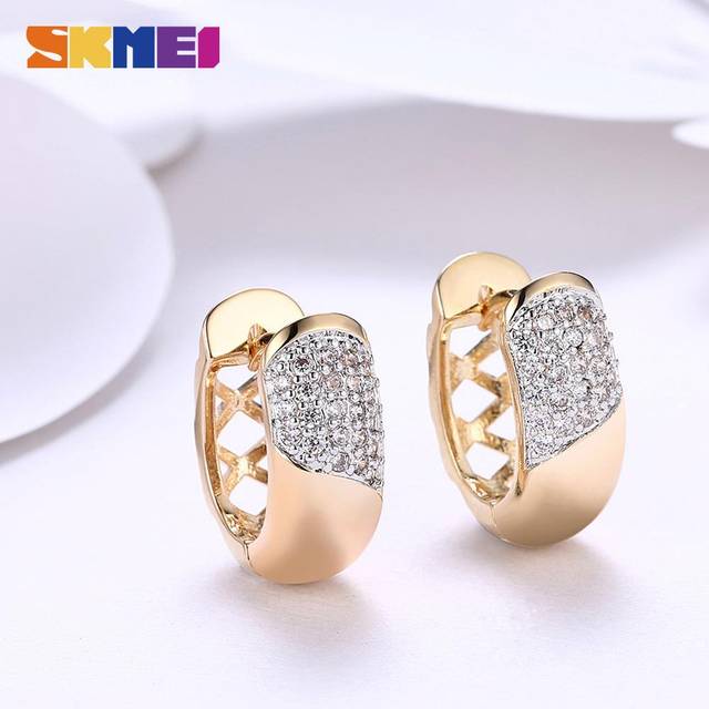 Skmei Populära romantiska platinapläterade öronklämmor Mode Geometriska romantiska örhängen med diamanter örhängen för flickor 0.8cm x1.9 cm gyllene/сhampagne