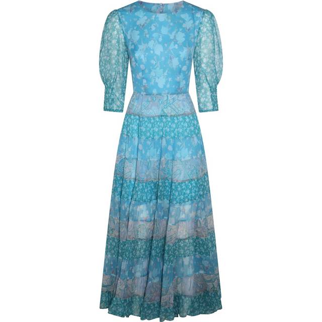 RIXO Agyness - Floral Blue Tiered Maxi Dress Regular / L/UK14