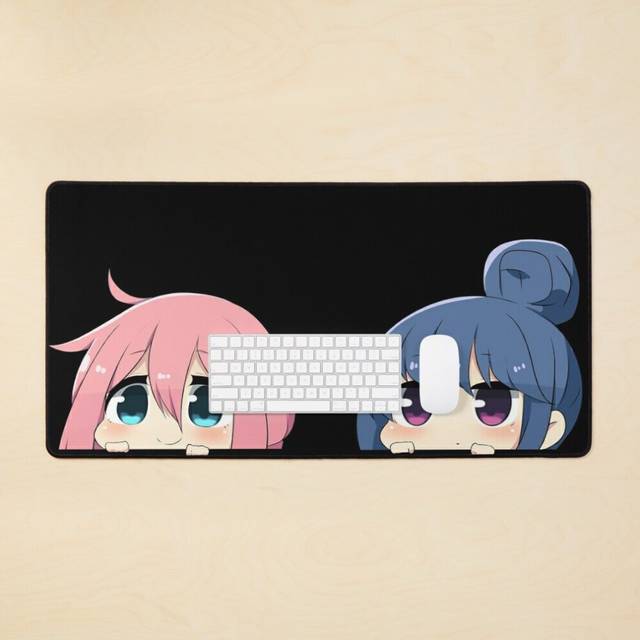 Desk Mat Nadeshiko & Rin chibi peeker - Yuru Camp Large Gaming Mouse Pad 35x16 inch