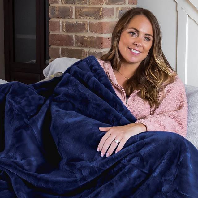 Luxury Faux Fur Polyester Throw Over Blanket 160x130cm - Dark Blue - One Size