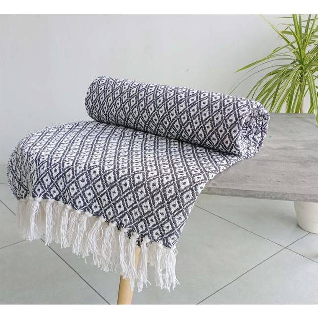 Eden Geometric Cotton Throw - Charcoal - Large