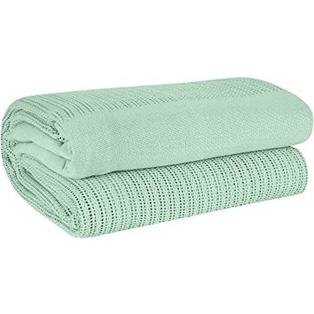 EHC Lightweight Hand Woven Adult Cellular Cotton Blanket,Double 230 x 230cm, Sage