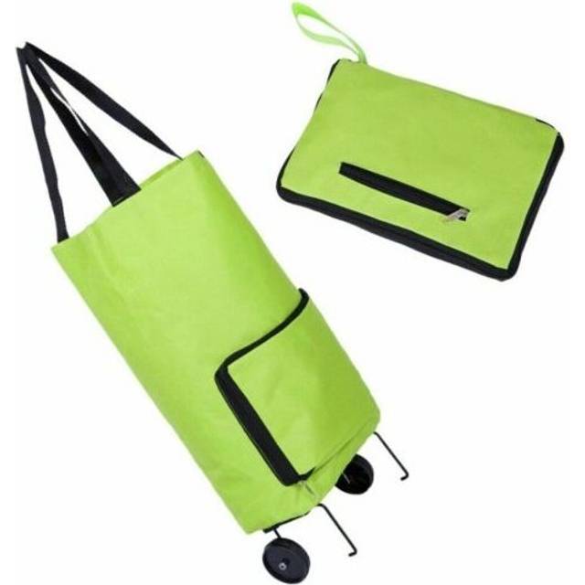 Handy Foldable Shopping Bag Wheel Cart Shopping Trolley Green