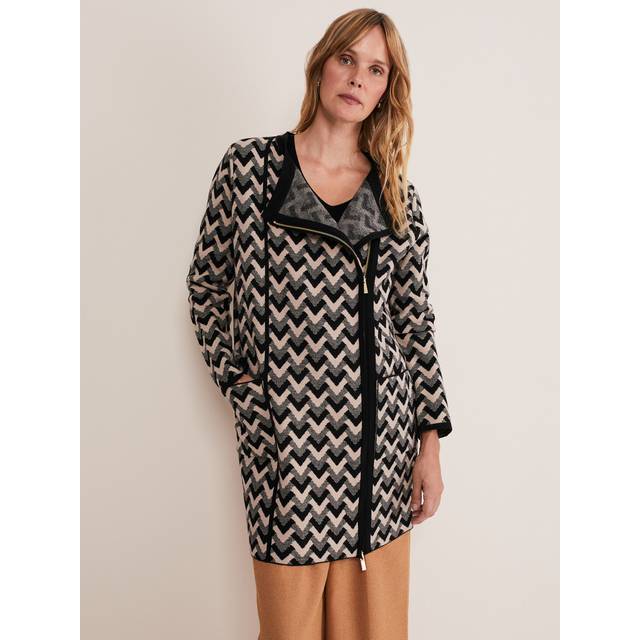 Phase Eight Women's Perrie Geo Jacquard Knit Coat - Camel/Black - 16