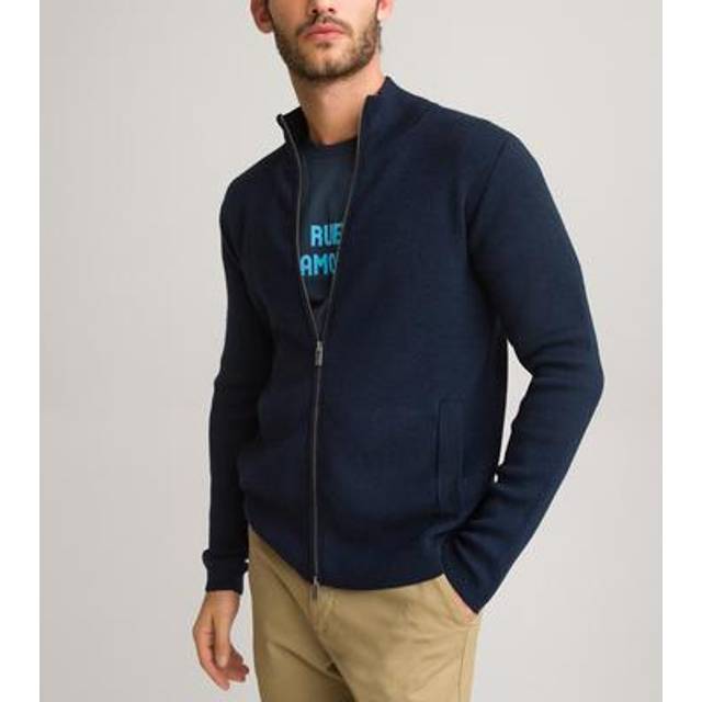 Merino Zip-Up Cardigan, Signature, Sebastien - Navy Blue - XL