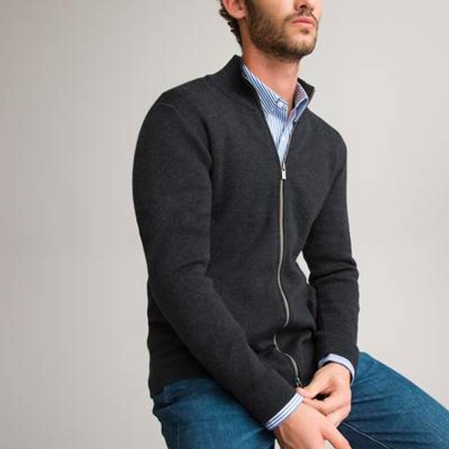 Merino Zip-Up Cardigan, Signature, Sebastien - Charcoal Grey Marl - XL