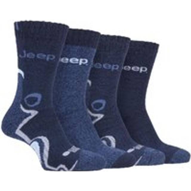 (6-11, Black) JEEP - 4 Pairs Mens Anti Blister Thick Cushioned Luxury Boot Socks