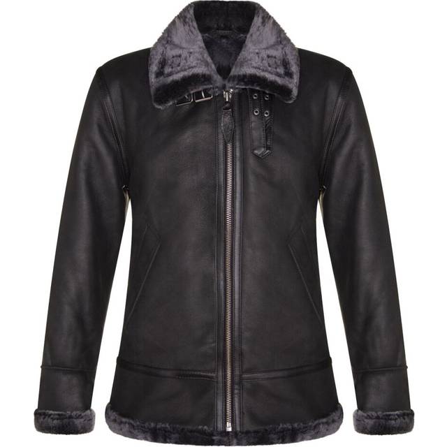 Men's black b3 sheepskin jacket real shearling aviator pilot flying air force