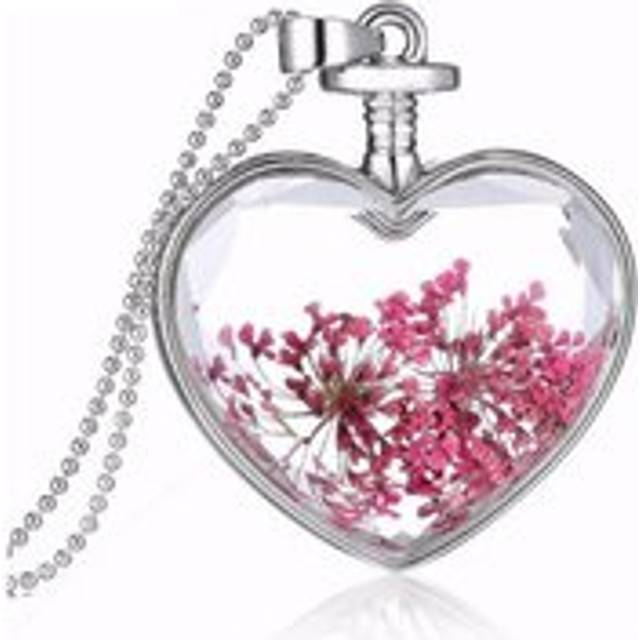 Love Heart REAL Flower Necklace Pendant with Fine Silver Chain