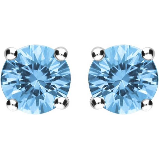18ct White Gold Aquamarine Claw Set Solitaire Stud Earrings