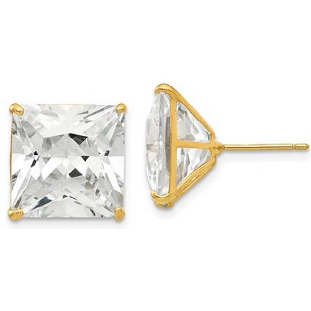 14K Yellow Gold 12 mm Square CZ Post Earrings