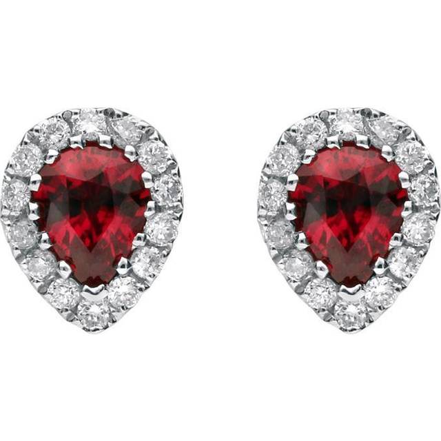 18ct White Gold Ruby and Diamond Pear Stud Earrings