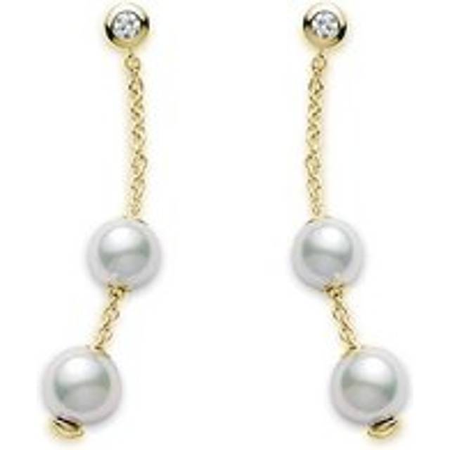 Mikimoto Pearls In Motion 18ct Yellow Gold Diamond Pearl Drop Earrings - TITLE Yellow Gold