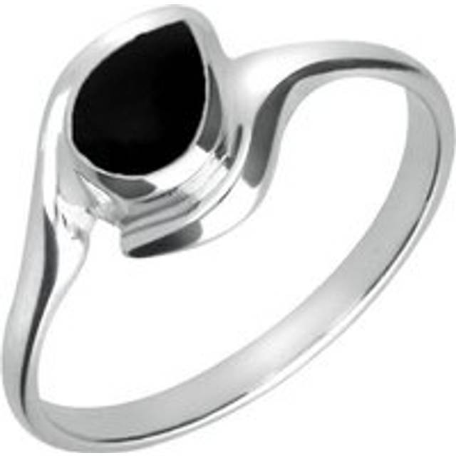 9ct White Gold Whitby Jet Offset Pear Ring - White Gold