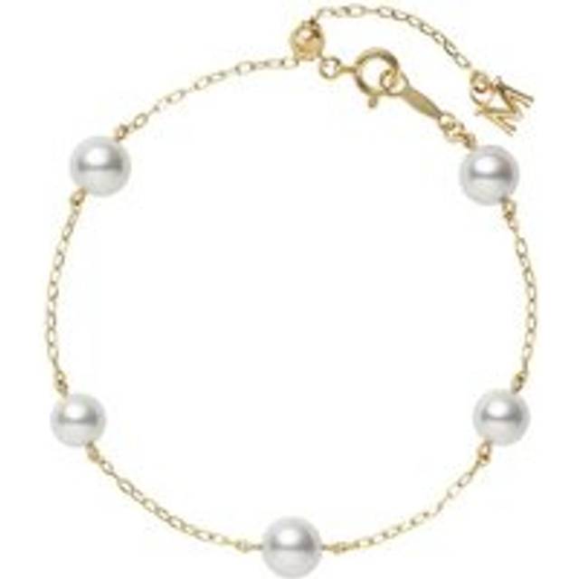 Mikimoto 18ct Yellow Gold Five Akoya Pearls Adjustable Chain Bracelet