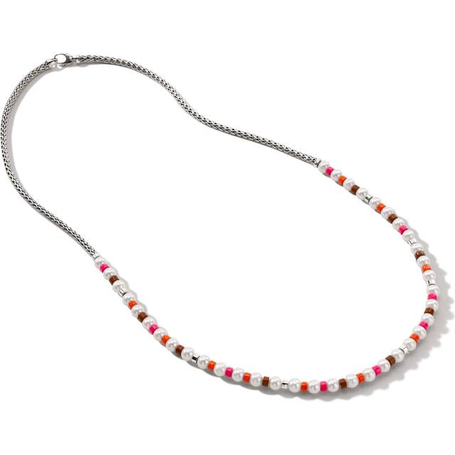 John Hardy Silver Red Jasper With Pink Enamel & Orange Enamel & 5.5-6Mm Pearl  Colorblocked Necklace