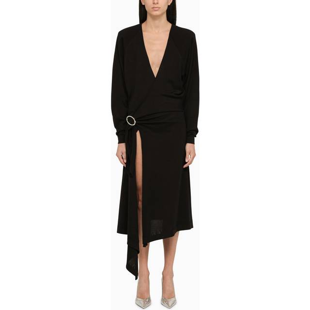 The Attico, Midi Dresses, female, Black, XS, Black Wool Wrap Dress Front Slit