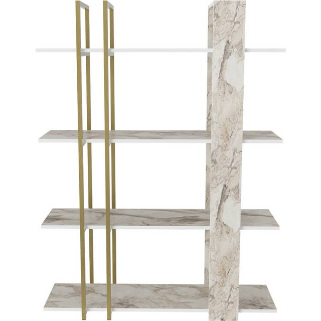 Decorotika - Onno 4-tier Bookcase Bookshelf Display Unit - White Marble Effect And Gold, Multi