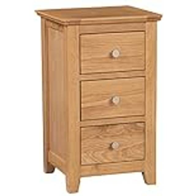 Hallowood Furniture - Hereford Bedside Table, Lamp Tables for Small Spaces, Light Oak Narrow Side Table, Bedside Cabinet, Wooden Table with Chest of