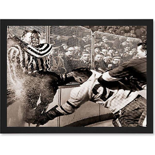 Sport Photo Ice Hockey Slam Howe Hannigan Cool A4 Artwork Framed Wall Art Print - Black - One Size