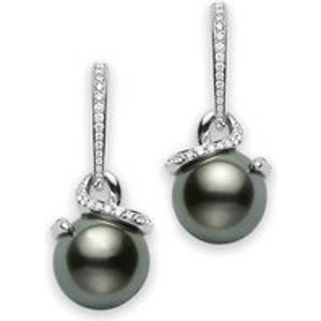 Mikimoto 18ct White Gold Diamond Black South Sea Pearl Twisted Earrings - White Gold