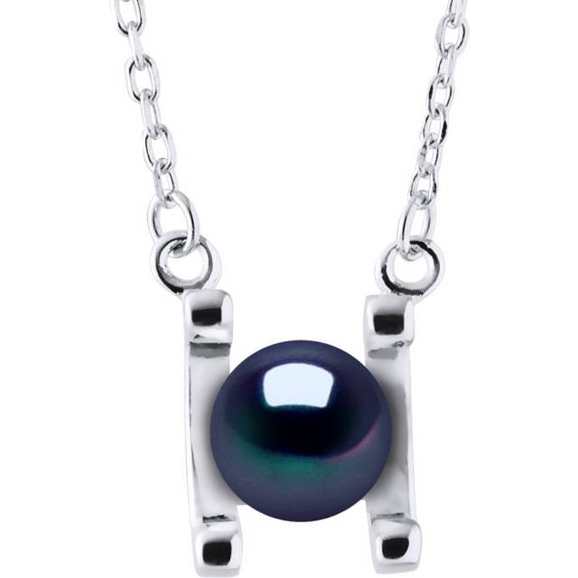 Diadema Womens SYMBOL Necklace Freshwater Pearl 7-8mm Black 925 Silver - One Size