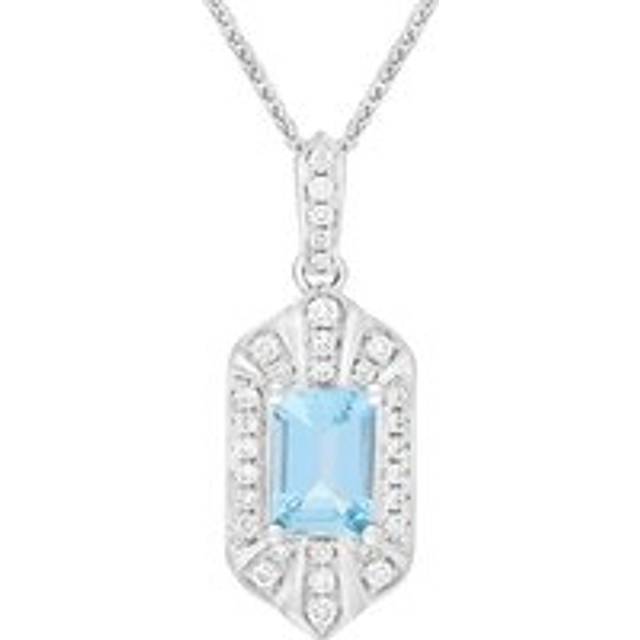 18ct White Gold Aquamarine Diamond Emerald Cut Cluster Pendant