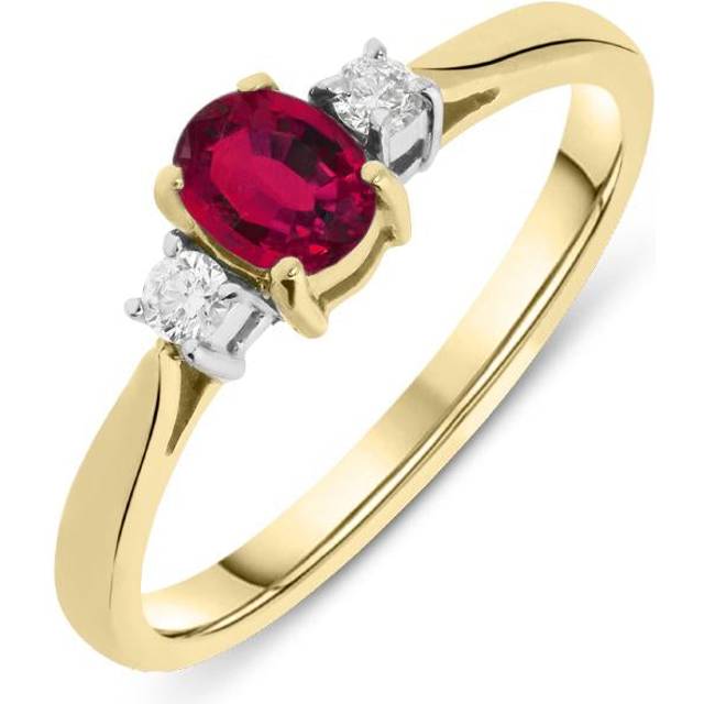 18ct Yellow Gold Ruby Diamond Oval Cut Trilogy Ring - Option1 Value Yellow Gold