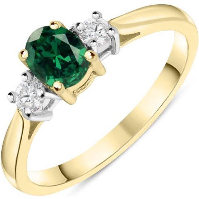 18ct Yellow Gold Emerald Diamond Trilogy Ring