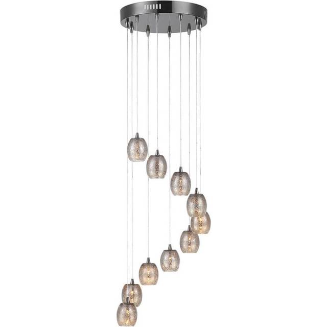 Litecraft 10 Light Pendant Cluster With Crackle Shades - Black Chrome