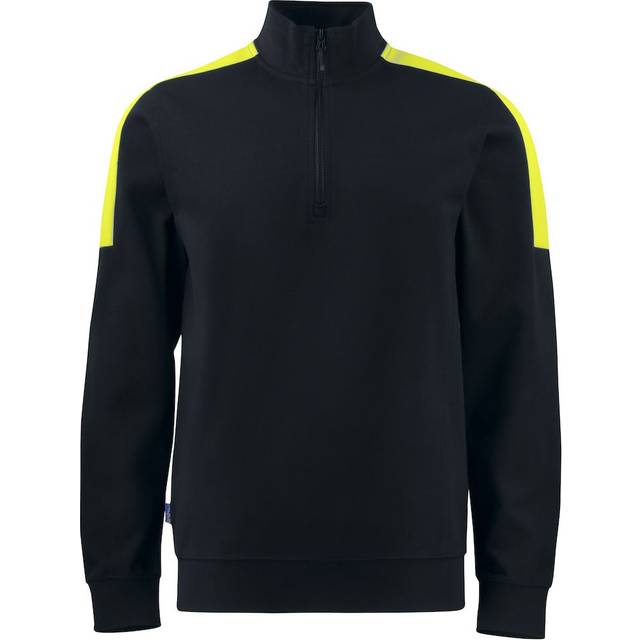 (XL, Black/Yellow) Projob Mens Half Zip Sweatshirt