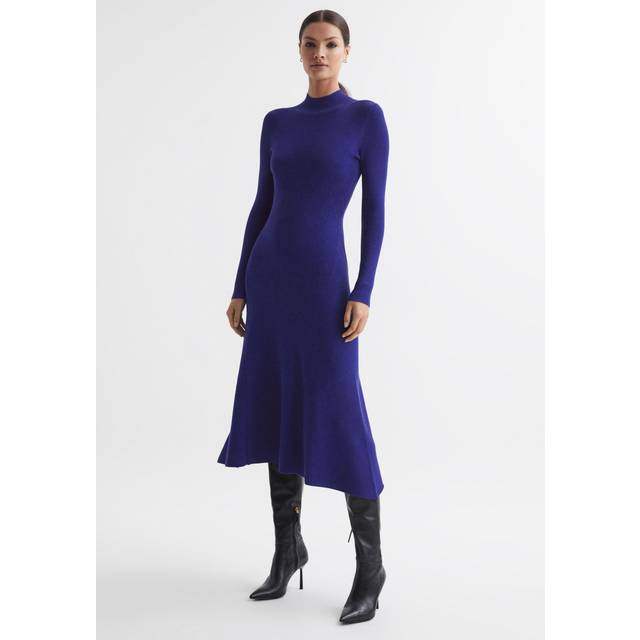 Reiss Womens Blue Chrissy Ribbed Knitted Midi Dress M