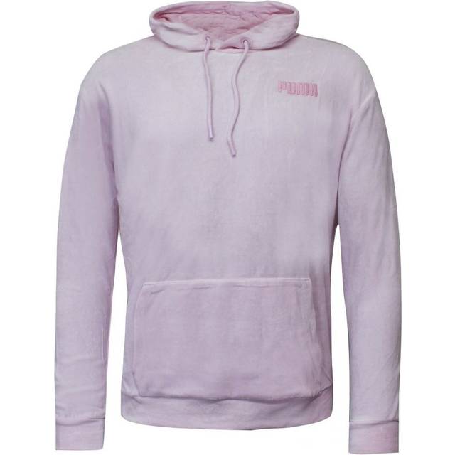 Puma Velour Hoodie Embroidered Logo Pink Jumper - Womens Textile - Size Large