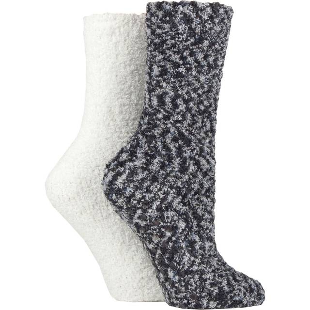 Women's 2 Pair SOCKSHOP Cosy Slipper Socks with Grip Raw Silk 4-8 Ladies - Black