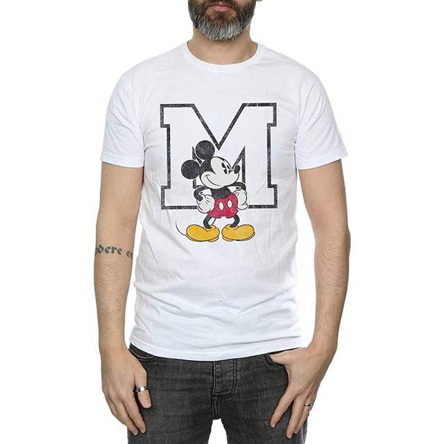 (XXL, White) Disney Mens Classic M Mickey Mouse Cotton T-Shirt