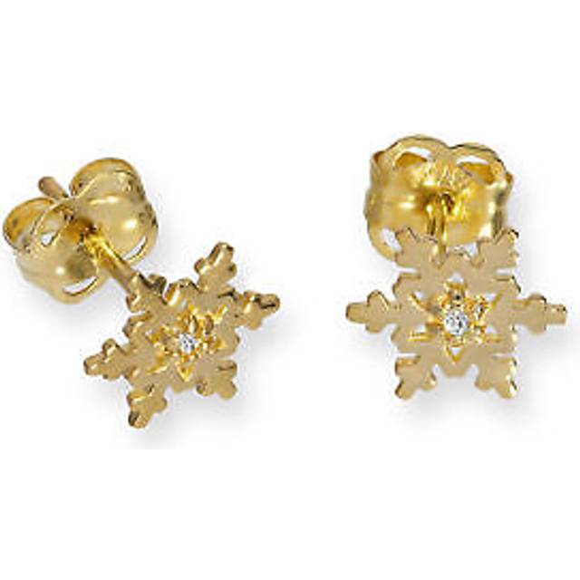 Real 375 9ct gold & clear cz crystal snowflake stud earrings christmas winter