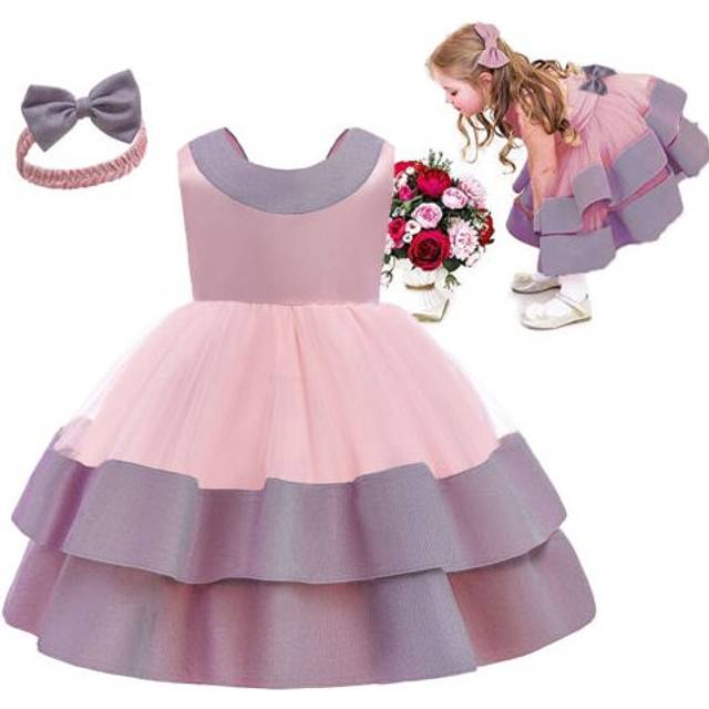 (90) Baby Girls Princess Dress Party Bridesmaid Formal Wedding Birthday with Headband