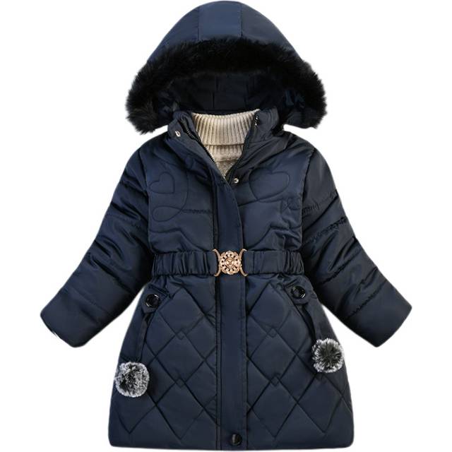 (Blue, 3-4 Years) Kids Girls Coat Jacket Hooded Winter Warm Long