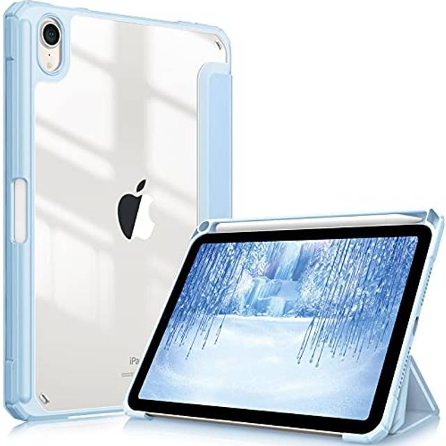 Hybrid Case for iPad Mini 7 (A17 Pro) 2024 / iPad Mini 6 (2021) 8.3 Inch - Clear Shockproof Cover with Pencil Holder, Auto Wake/Sleep, Blue