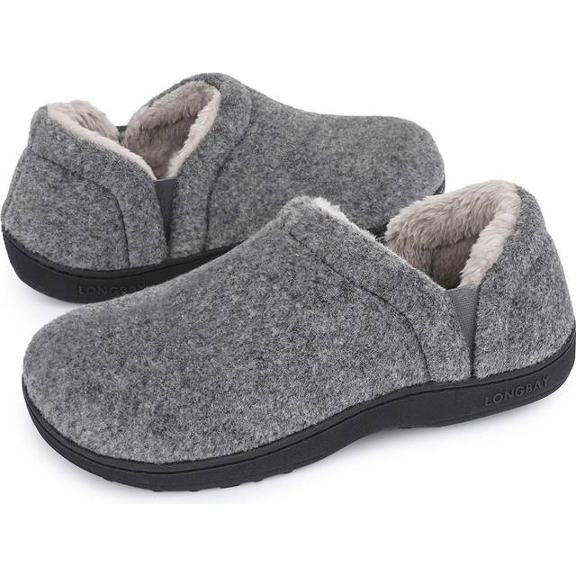 LongBay Men's Slippers Felt Warm Bedroom House Shoes Slip-On Memory Foam Slippers for Indoor Outdoor (Light Gray  7-8)