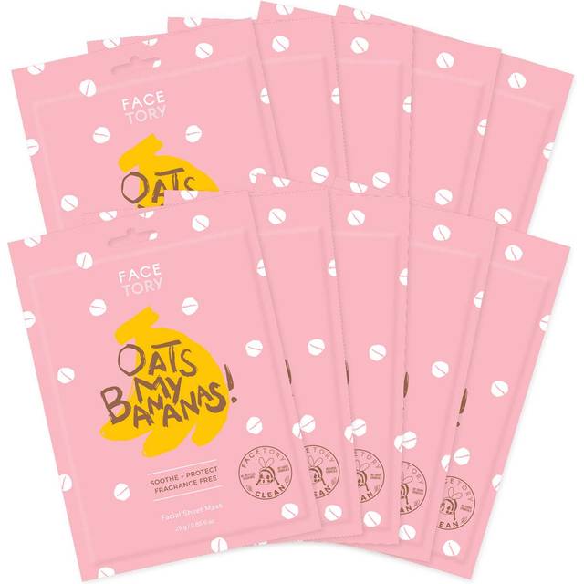FACETORY K Beauty Face Mask Skin Care - OATS MY BANANAS CALMING Sheet Mask with Oat Extract | Milky Essence Soothes & Moisturizes (10 Pack)