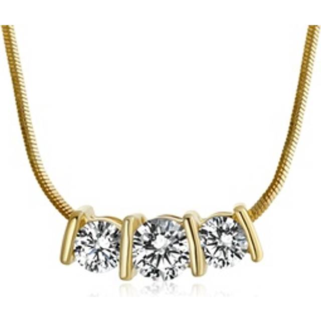 Bling Jewelry 2CT Three Stone Past Present Future Bridal Solitaire Cubic Zirconia AAA CZ Necklace for Women Prom Silver Gold Plated
