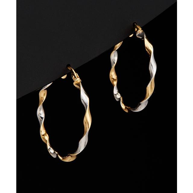 14K Italian Gold Two-Tone Tube Twisted Hoops