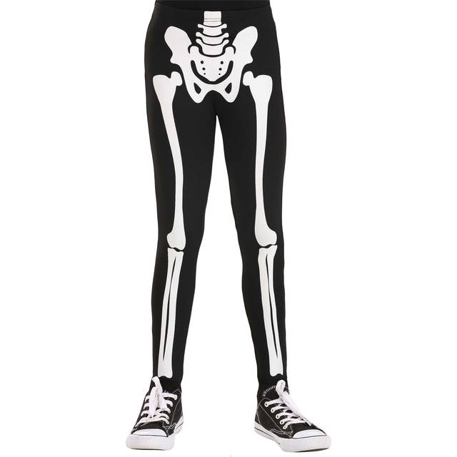 Kid's Skeleton Leggings | Costume Halloween Apparel - Black&#47;White (M)