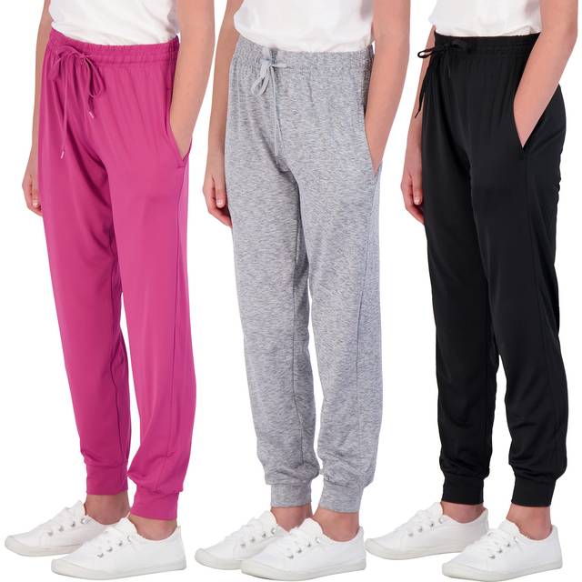 Real Essentials 3 Pack: Girls Dry Fit Soft Sweatpants GJoggers Teen PJ Pants Athletic Warmup Basic Casual Sweatpants Sports Kids Clothing Youth Childr