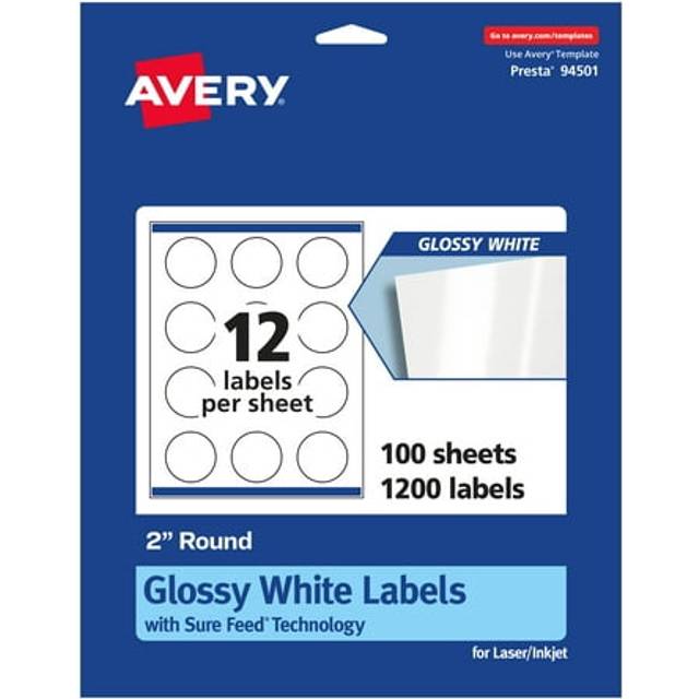 "Avery Round Labels with Sure Feed  2"""""""" Diameter  1 200 Glossy White Labels (36498)"
